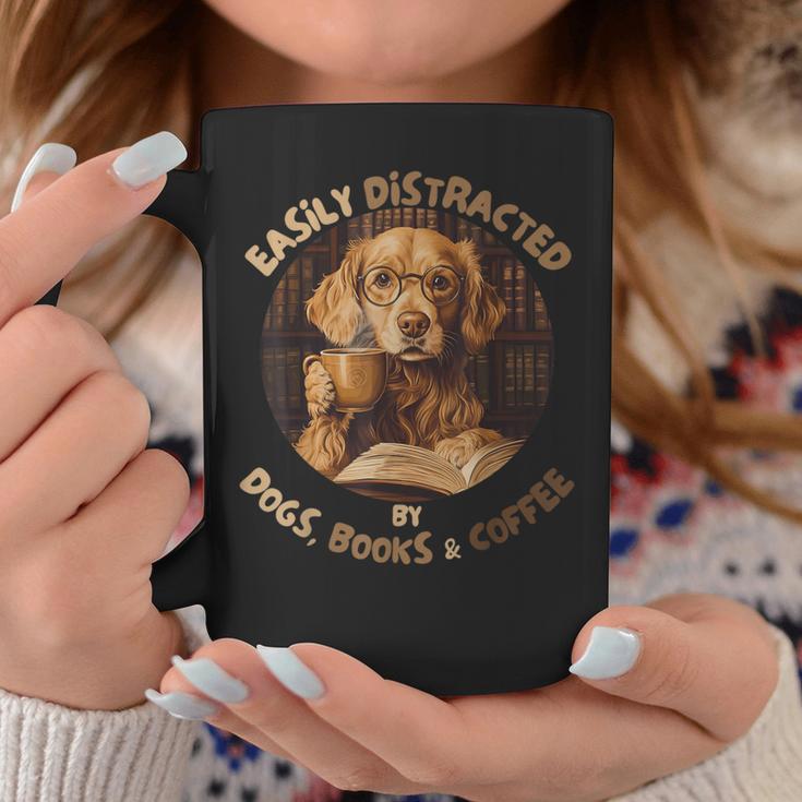 Easily Distracted By Dogs Books Coffee Librarian Bibliophile Graphic Print Coffee Mug Unique Gifts