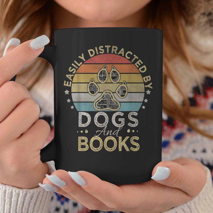 Easily Distracted By Dogs And Books Retro Vintage Dogs Lover Graphic Print Coffee Mug Unique Gifts
