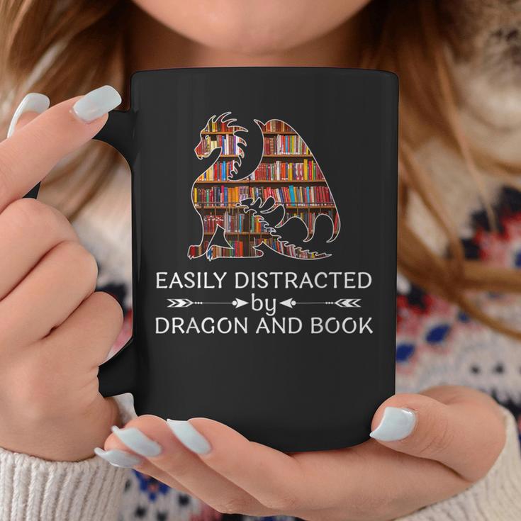 Easily Distracted By Dragon And Book Apparel Graphic Print Coffee Mug Unique Gifts