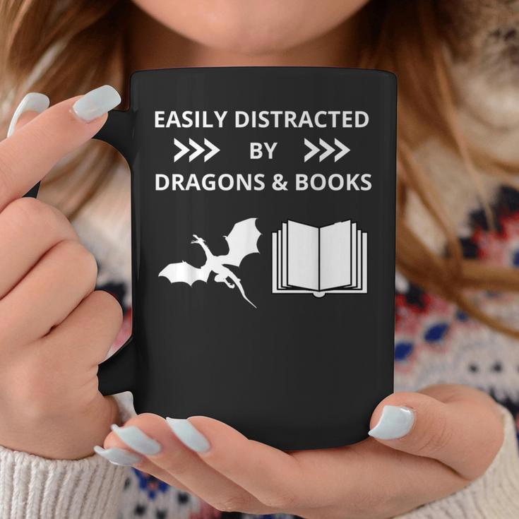 Easily Distracted By Dragon And Books Nerds Graphic Print Coffee Mug Unique Gifts