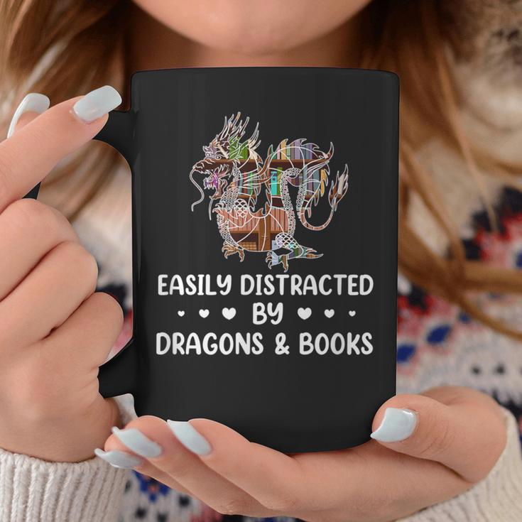 Easily Distracted By Dragons & Books Dragon Book Reading Graphic Print Coffee Mug Unique Gifts