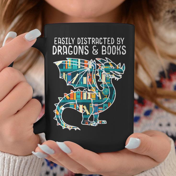 Easily Distracted By Dragons Books Bookworm Graphic Print Coffee Mug Unique Gifts