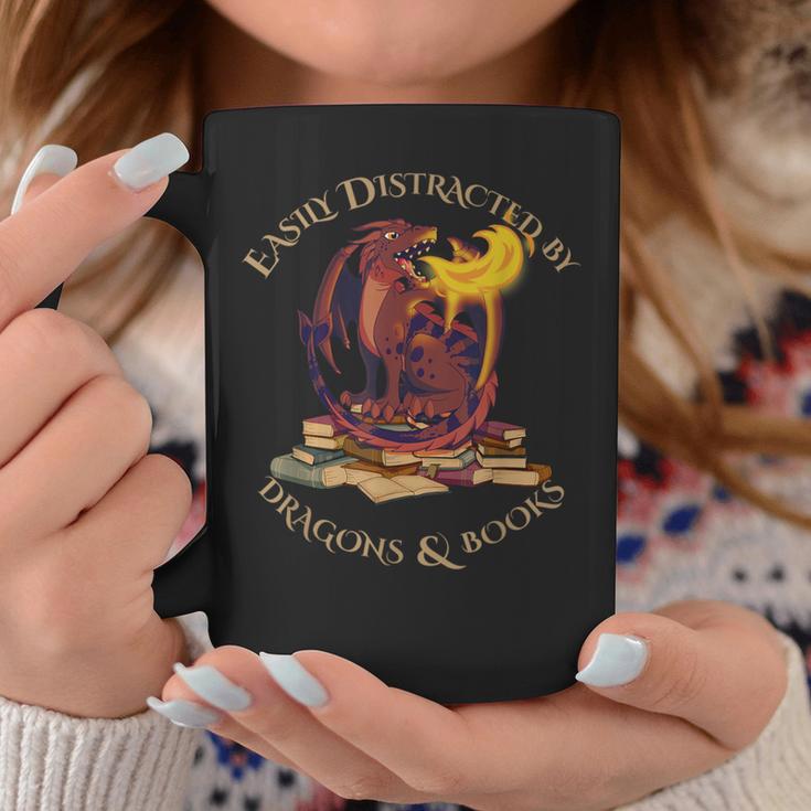 Easily Distracted By Dragons And Books Fire Dragon Graphic Print Coffee Mug Unique Gifts