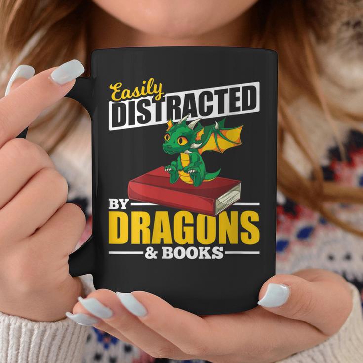 Easily Distracted By Dragons And Books Reading Book Dragon Graphic Print Coffee Mug Unique Gifts