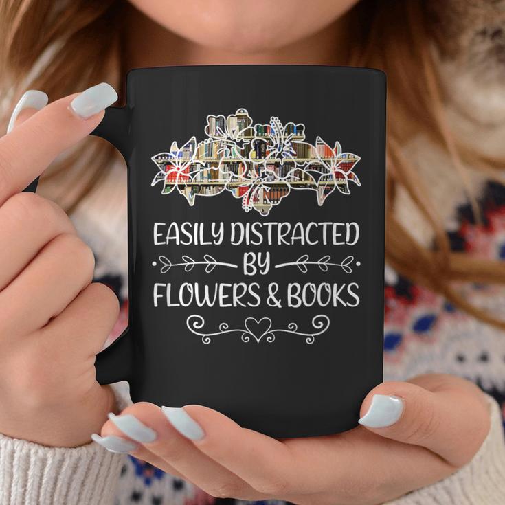 Easily Distracted By Flowers And Books Graphic Print Coffee Mug Unique Gifts