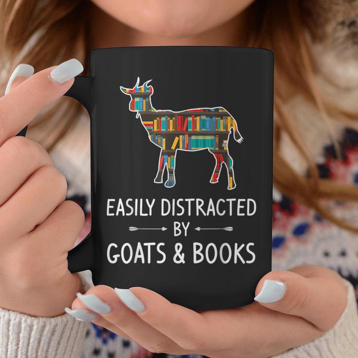 Easily Distracted By Goats & Books Lover Sheep Kid Graphic Print Coffee Mug Unique Gifts