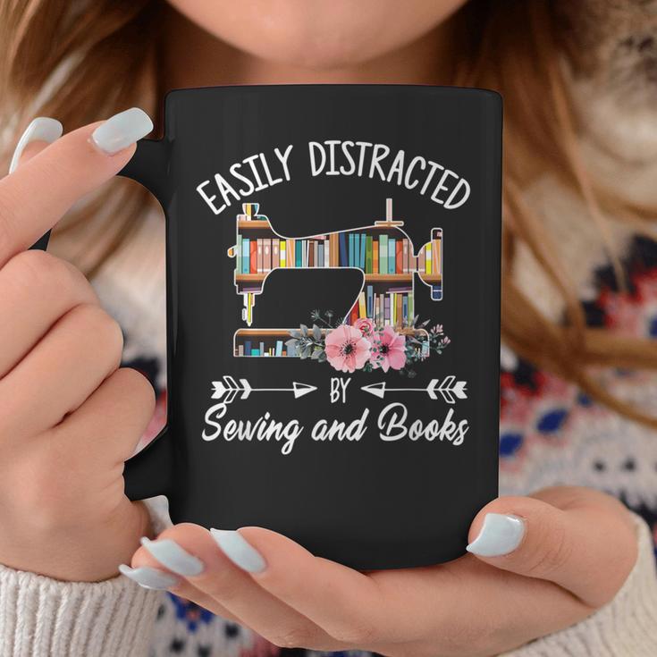 Easily Distracted By Sewing And Books Quilters Graphic Print Coffee Mug Unique Gifts