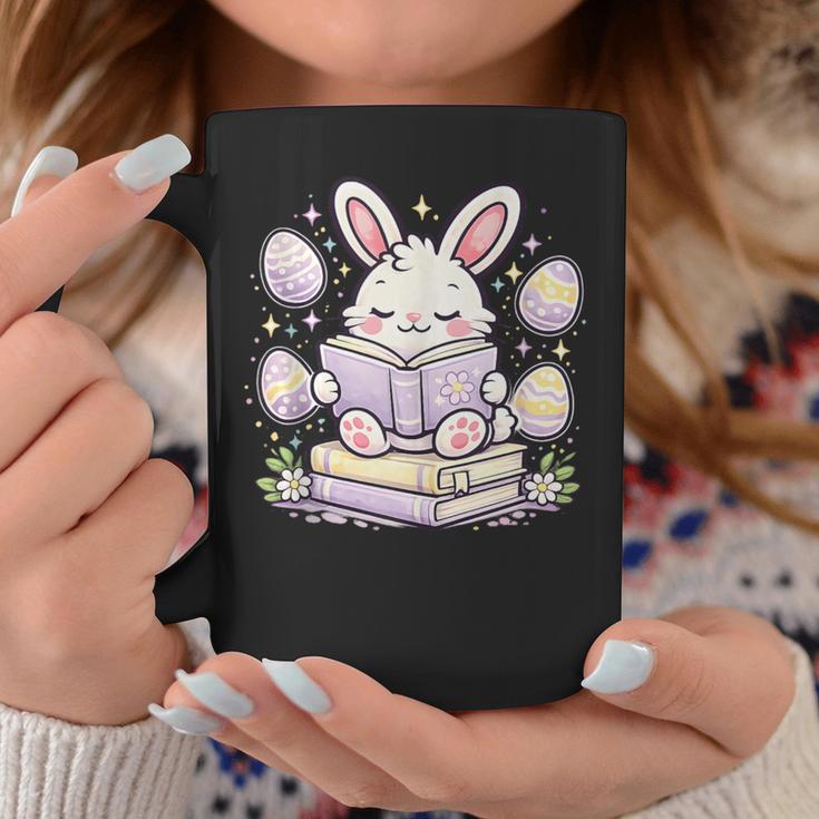 Easter Bunny Reading Book Cute Pastel Eggs Graphic Print Coffee Mug Unique Gifts