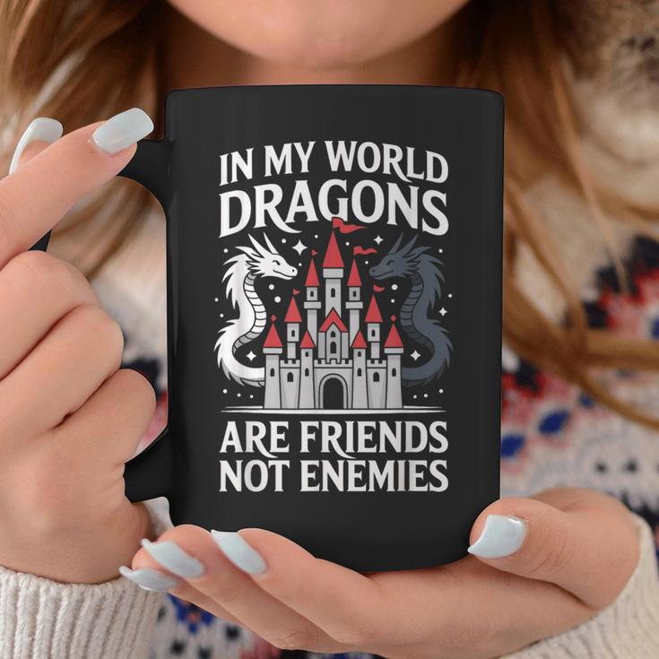 Fantasy Book Bookish My World Dragons Friends Not Enemies Graphic Print Coffee Mug Unique Gifts