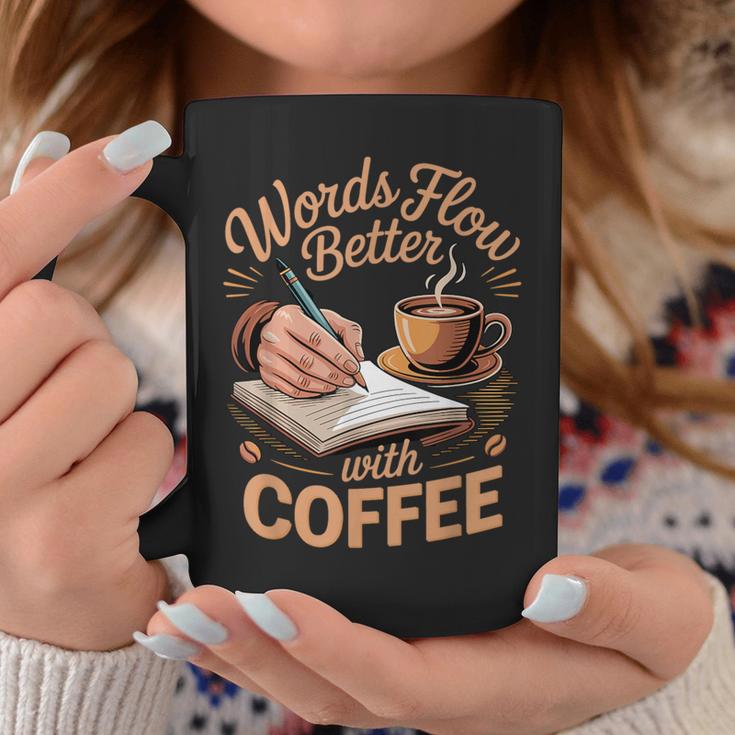 Words Flow Better Caffeine Coffee Drinker Book Writer Graphic Print Coffee Mug Unique Gifts