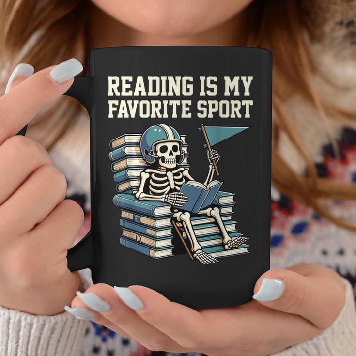 Football Skeleton Reading On Book Stack Graphic Print Coffee Mug Unique Gifts
