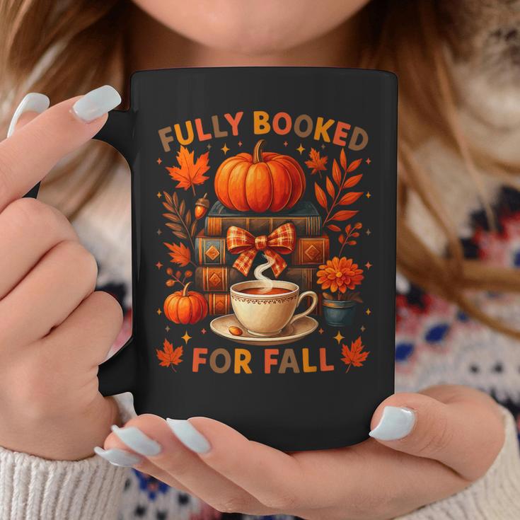 Fully Booked For Fall Books Coffee Leaves Pumpkins Tee Graphic Print Coffee Mug Unique Gifts