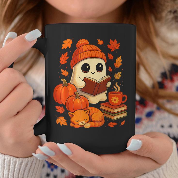 Ghost Reading Book Lovers Autumn Fall Halloween Graphic Print Coffee Mug Unique Gifts