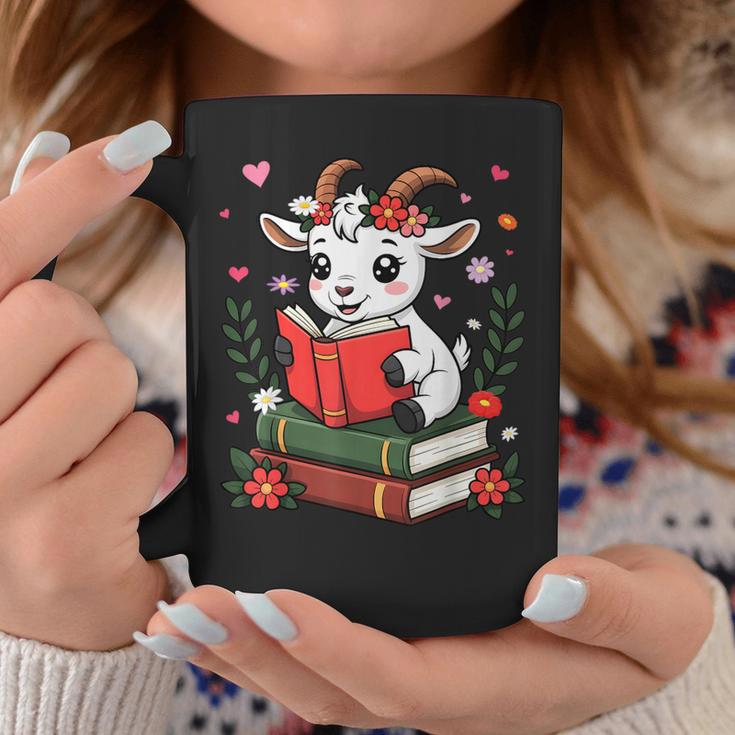 Goat Reading Book Graphic With Floral Graphic Print Coffee Mug Unique Gifts