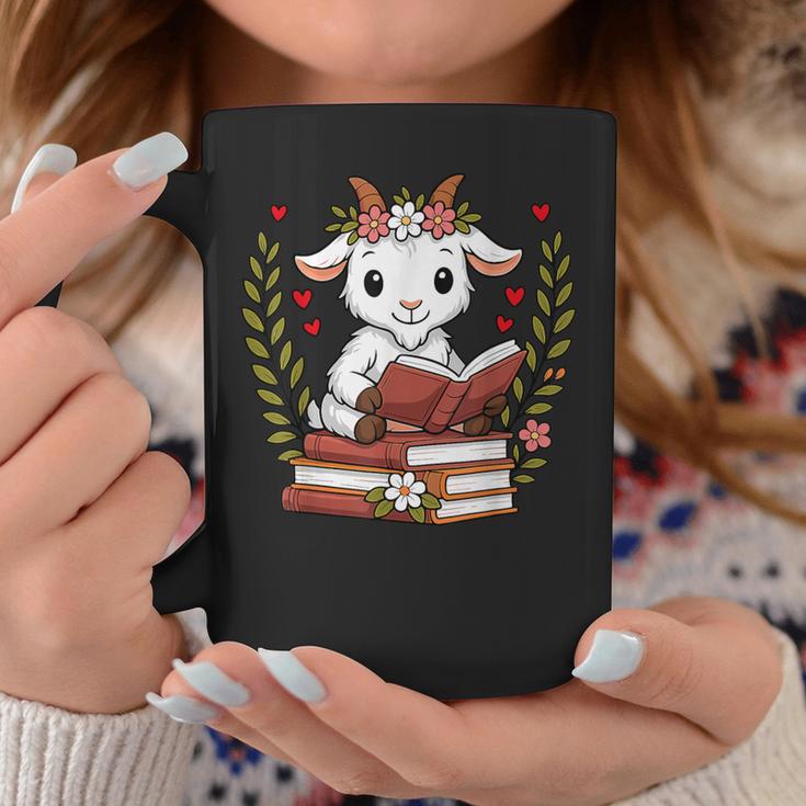 Goat Reading Book Graphic Goat With Book Floral Graphic Print Coffee Mug Unique Gifts