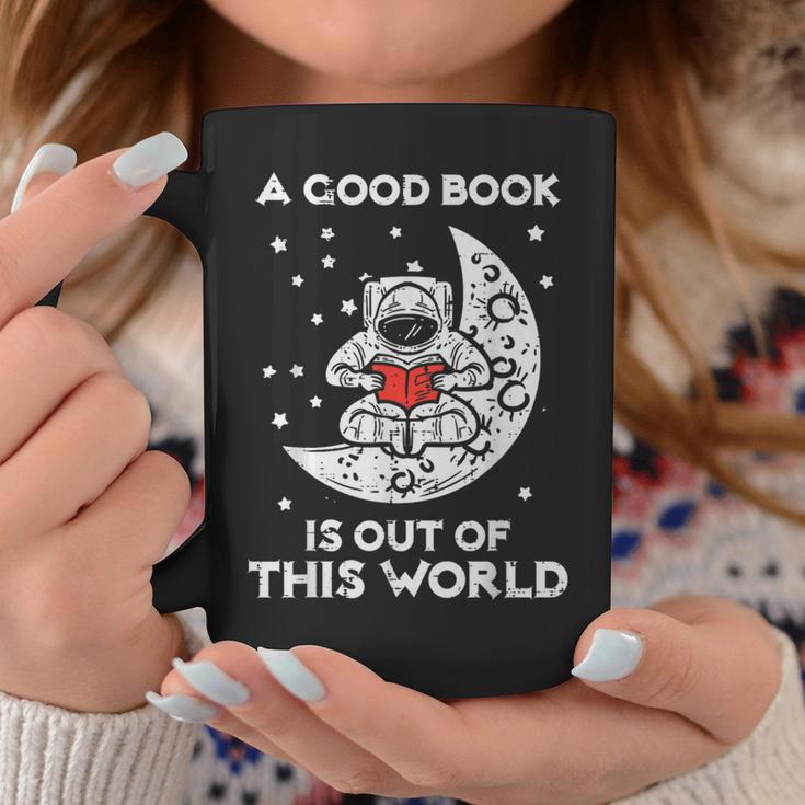 Good Book Is Out Of This World Astronaut Moon Space Bookworm Graphic Print Coffee Mug Unique Gifts