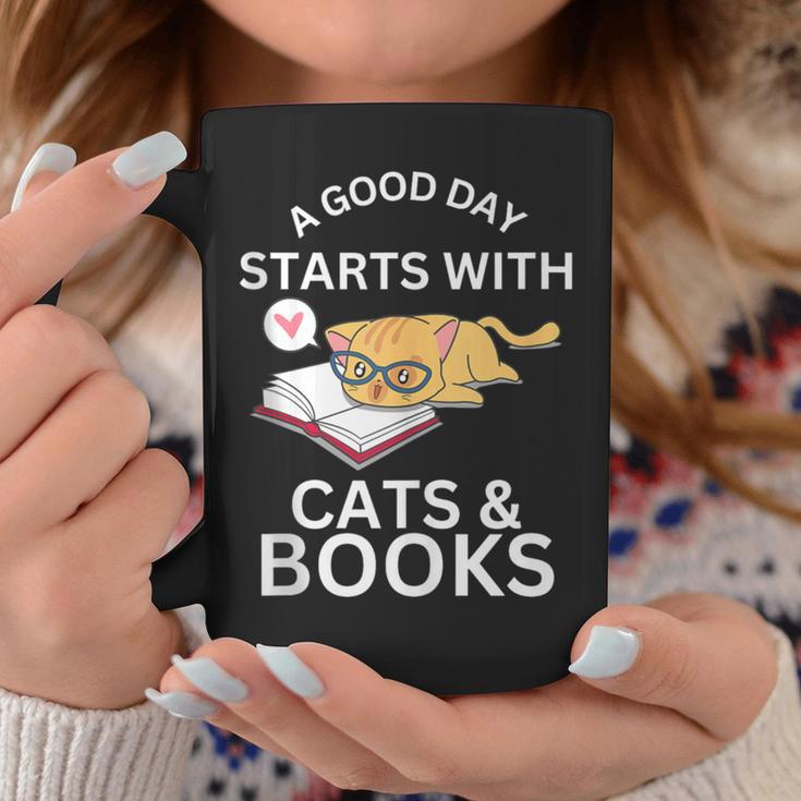 A Good Day Starts With Cats & Books Graphic Print Coffee Mug Unique Gifts A Good Day Starts With Cats & Books Graphic Print Coffee Mug Unique Gifts