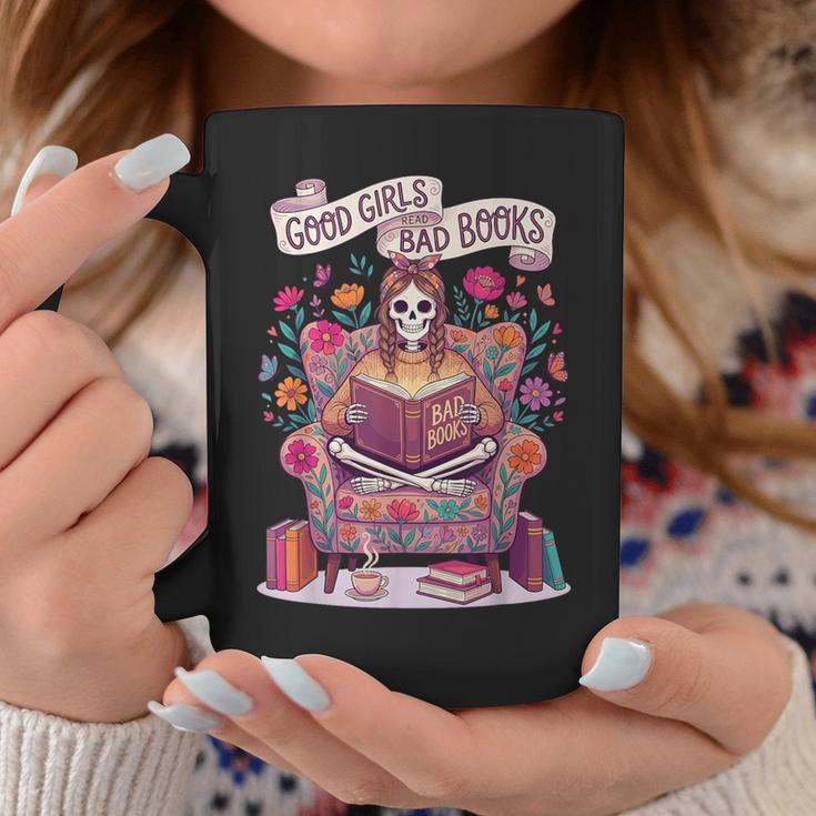 Good Girl Read Bad Books Skeleton Reading Bookworm Graphic Print Coffee Mug Unique Gifts