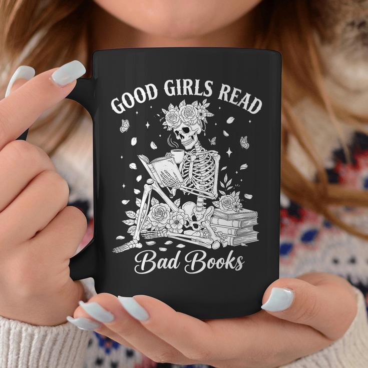 Good Girls Read Bad Books Skeleton Reading Book Halloween Graphic Print Coffee Mug Unique Gifts