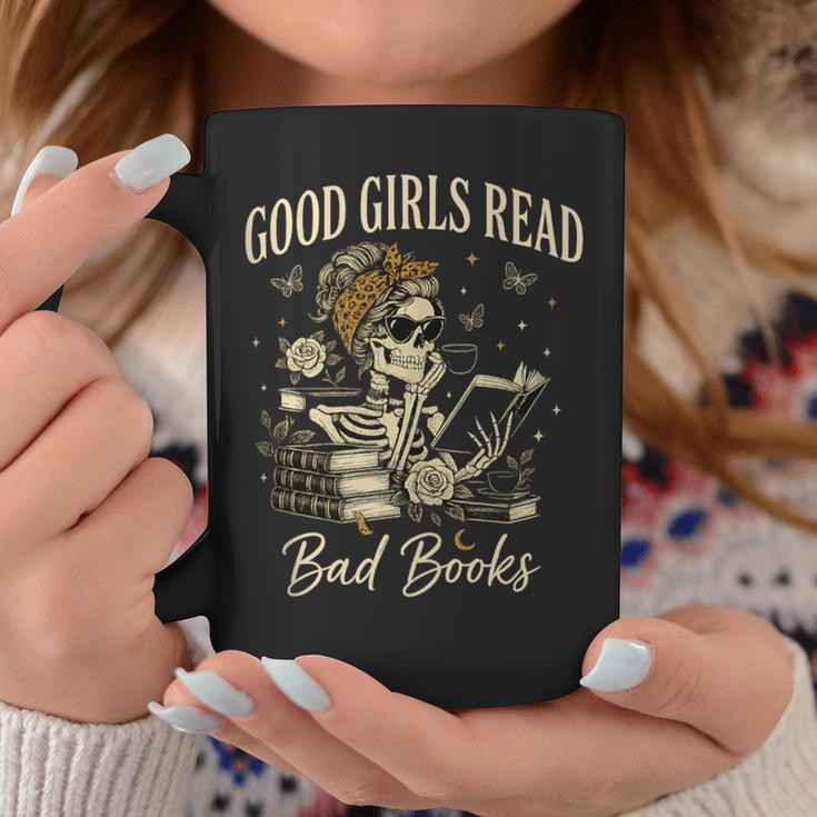 Good Girls Read Bad Books Vintage Skeleton Reader Graphic Print Coffee Mug Unique Gifts