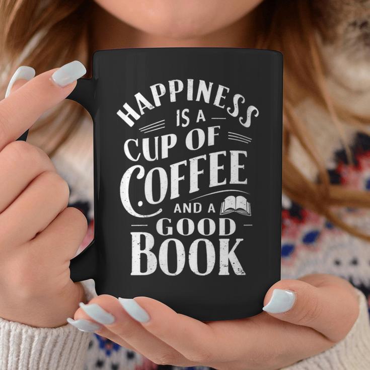 Happiness Is A Cup Of Coffee And A Good Book Slogan Graphic Print Coffee Mug Unique Gifts