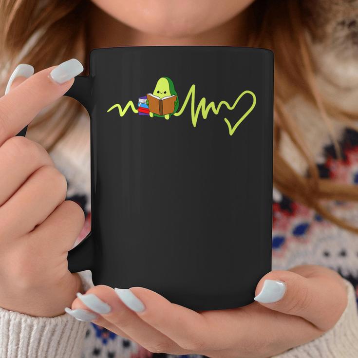 Heartbeat Avocado Reading Book Graphic Print Coffee Mug Unique Gifts