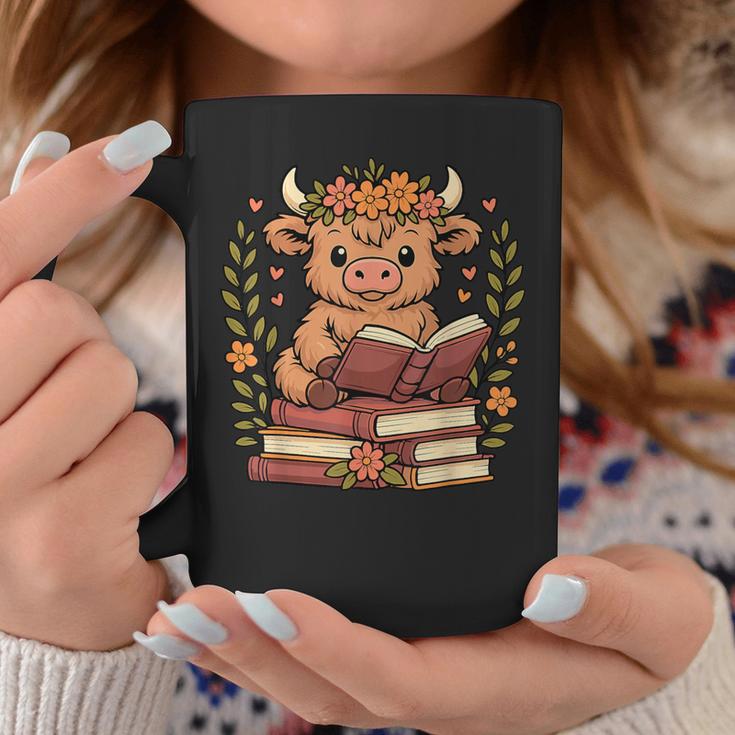 Highland Cow Reading Book Graphic Cow With Book Floral Graphic Print Coffee Mug Unique Gifts Highland Cow Reading Book Graphic Cow With Book Floral Graphic Print Coffee Mug Unique Gifts