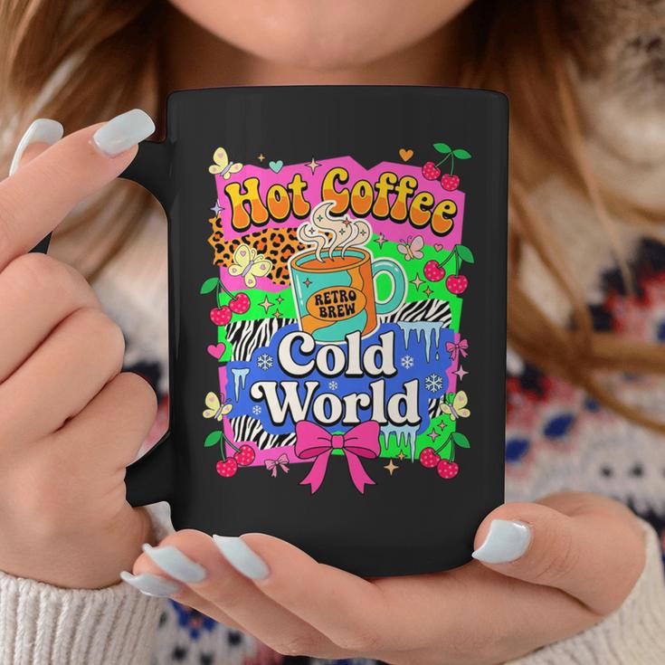 Hot Coffee Cold World レトロ コケット リボン グラフィック 長袖tシャツ コーヒーマグ 面白い贈り物