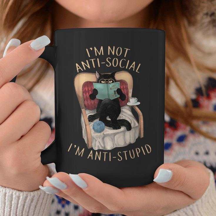 I'm Not Anti-Social I'm Anti-Stupid Cat Read Book Men Women Graphic Print Coffee Mug Unique Gifts I'm Not Anti-Social I'm Anti-Stupid Cat Read Book Men Women Graphic Print Coffee Mug Unique Gifts