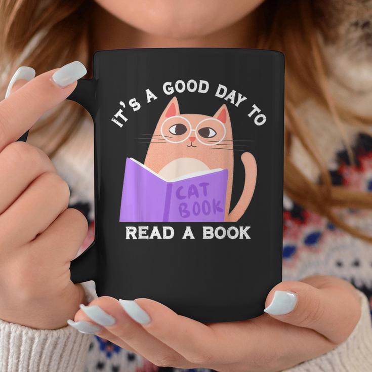 It's a Good Day To Read a Book Cat Kitty Reading Book Men Women Kids Graphic Print Coffee Mug Unique Gifts