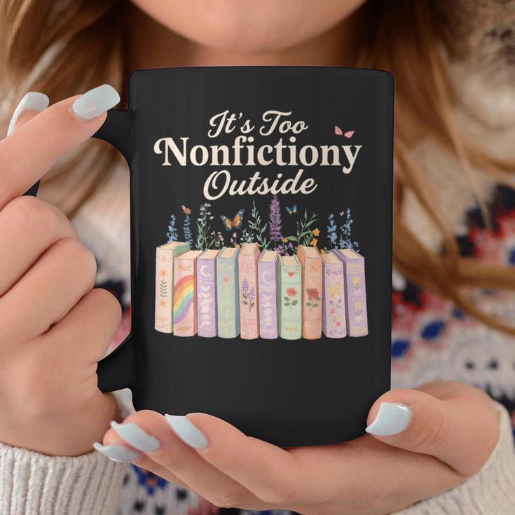 It's Too Nonfictiony Outside Retro Books With Flowers Graphic Print Coffee Mug Unique Gifts