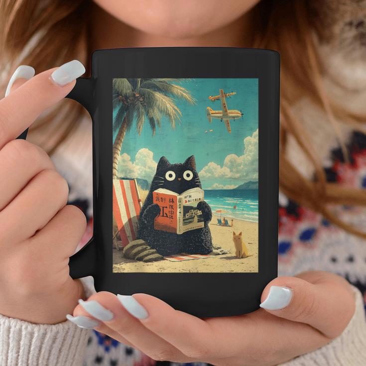 Japanese Cat Book Summer Beach Vacation Cruise Graphic Print Coffee Mug Unique Gifts