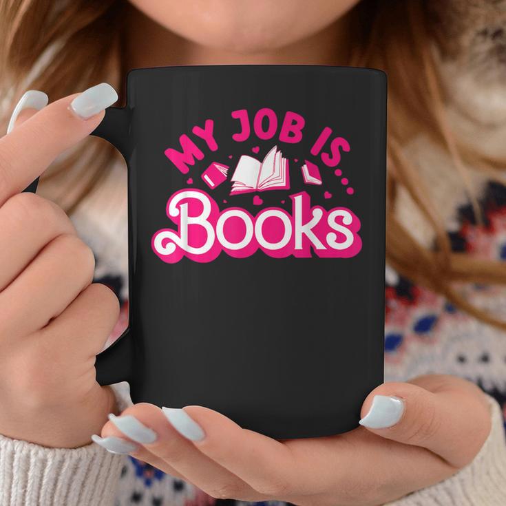 My Job Is Books Pink Retro Book Lovers Women Librarian Graphic Print Coffee Mug Unique Gifts