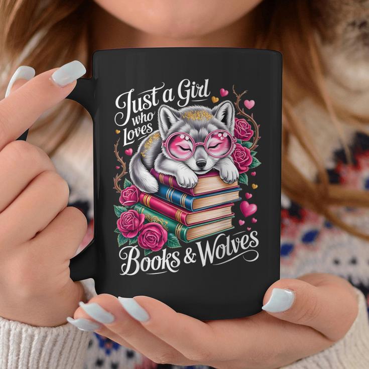 Just A Girl Who Loves Books And Wolves Cute Reading Nerd Graphic Print Coffee Mug Unique Gifts