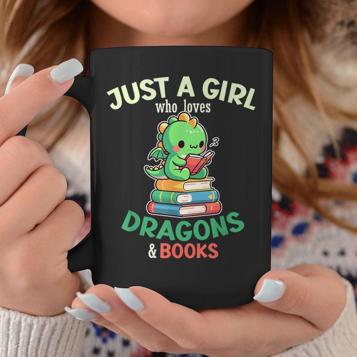 Just a Girl Who Loves Dragons & Books Book Lover Kids Nerd Graphic Print Coffee Mug Unique Gifts