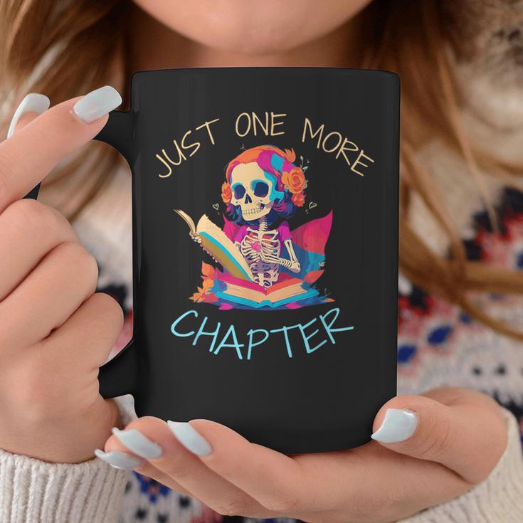 Just One More Chapter Skeleton Reading Book Nerd Quote Graphic Print Coffee Mug Unique Gifts