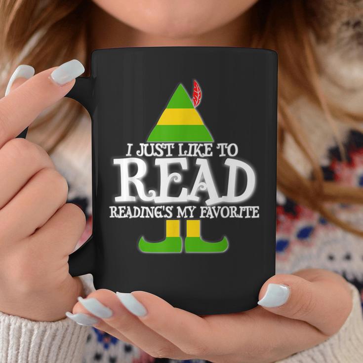 I Just Like To Read READING ELF Book Lover Christmas Holiday Graphic Print Coffee Mug Unique Gifts