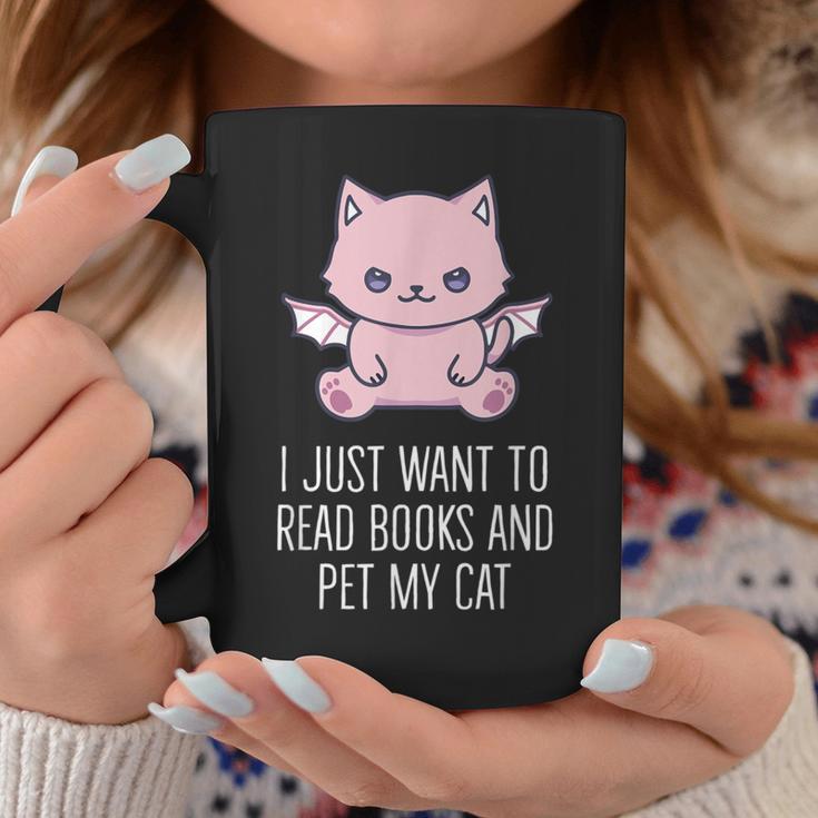 I Just Want To Read Books And Pet My Cat Pastel Goth Kawaii Men Women Kids Graphic Print Coffee Mug Unique Gifts