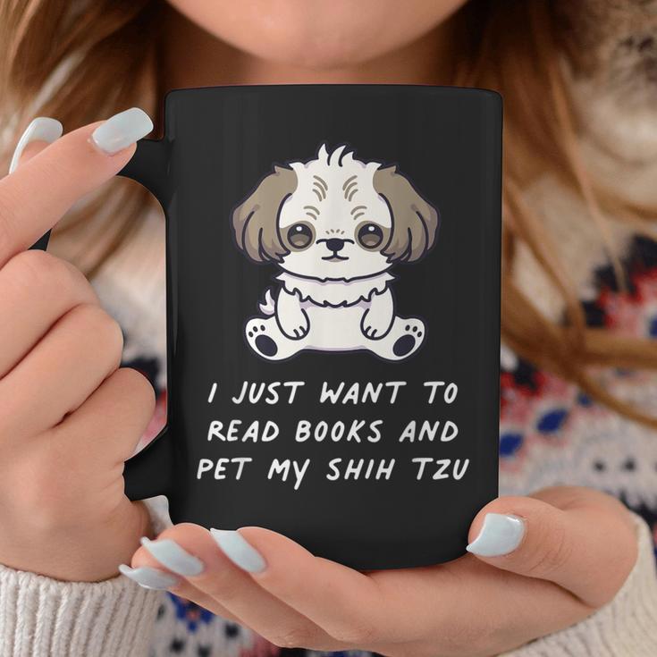 I Just Want To Read Books And Pet My Shih Tzu Dog Kawaii For Men Women Kids Graphic Print Coffee Mug Unique Gifts