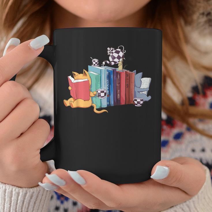 Kawaii Cat Book Ends Library Decor Librarian Graphic Print Coffee Mug Unique Gifts