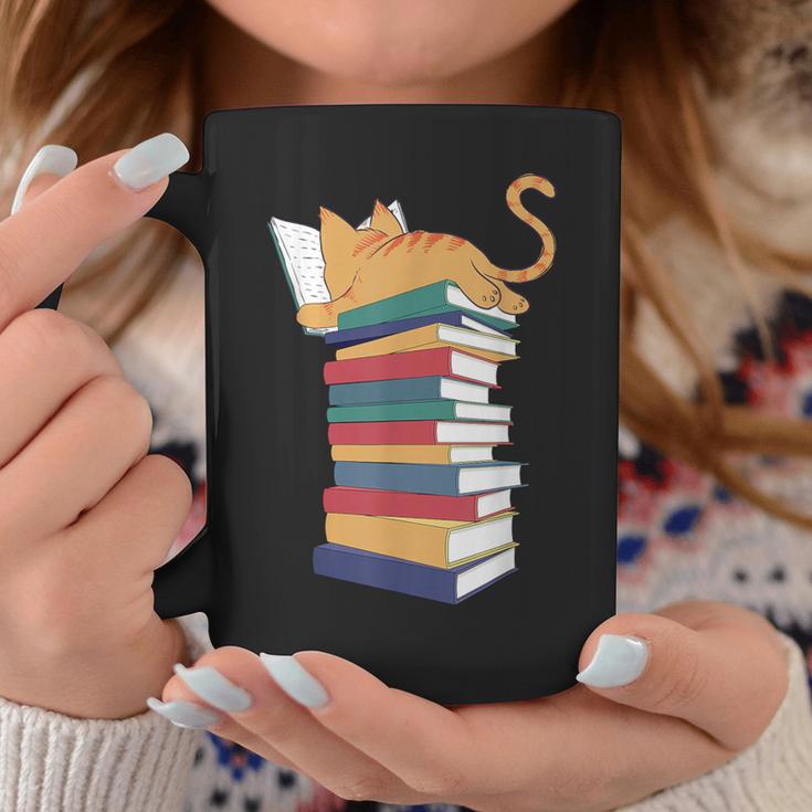 Kawaii Cat Lover Reading Books Librarian Humor Tee Graphic Print Coffee Mug Unique Gifts