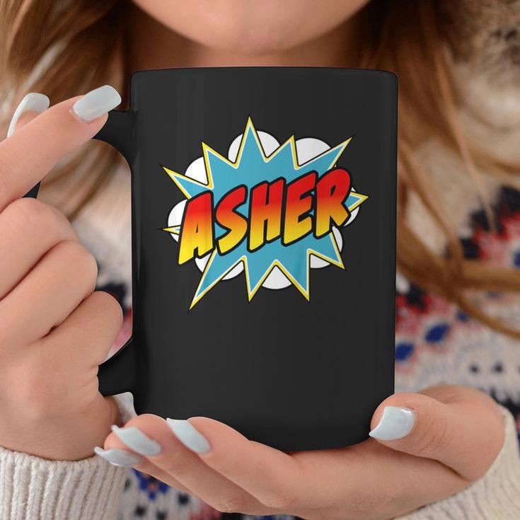 Kids Boys Asher Comic Book Superhero Name Graphic Print Coffee Mug Unique Gifts