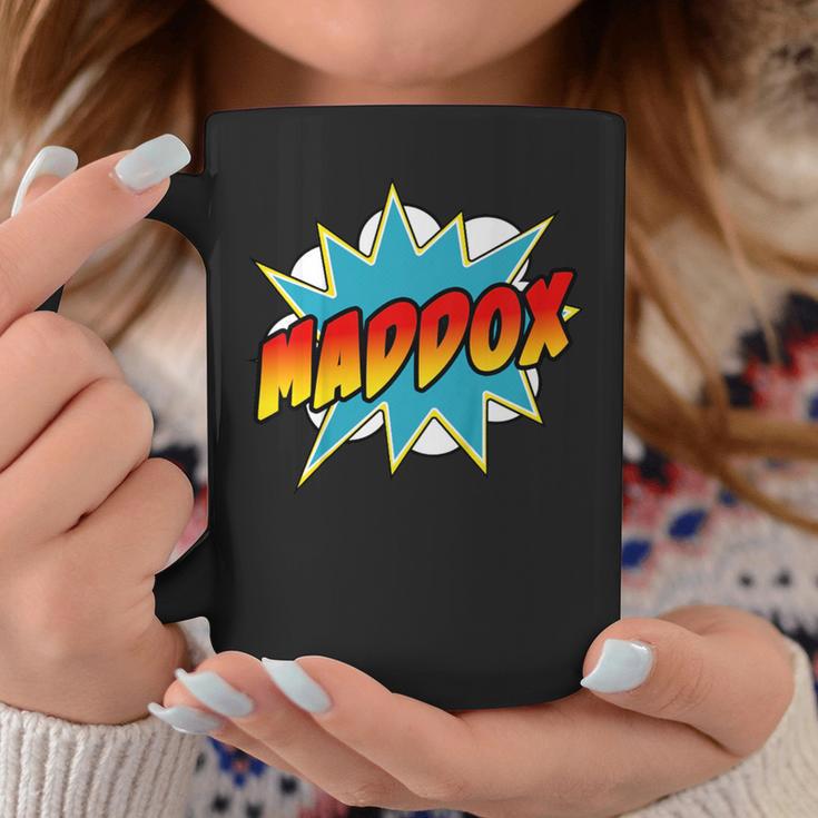 Kids Boys Maddox Name Comic Book Superhero Graphic Print Coffee Mug Unique Gifts