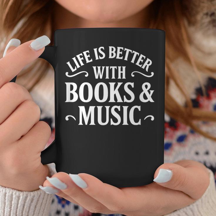 Life Is Better With Books & Music Graphic Print Coffee Mug Unique Gifts