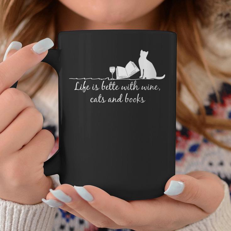 Life Is Better With Books Cats And Wine- Shirt And Outfits Graphic Print Coffee Mug Unique Gifts