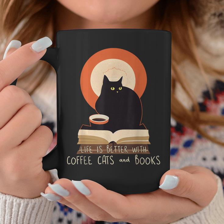 Life Is Better With Coffee Cats And Books Cat Lover Men Women Graphic Print Coffee Mug Unique Gifts