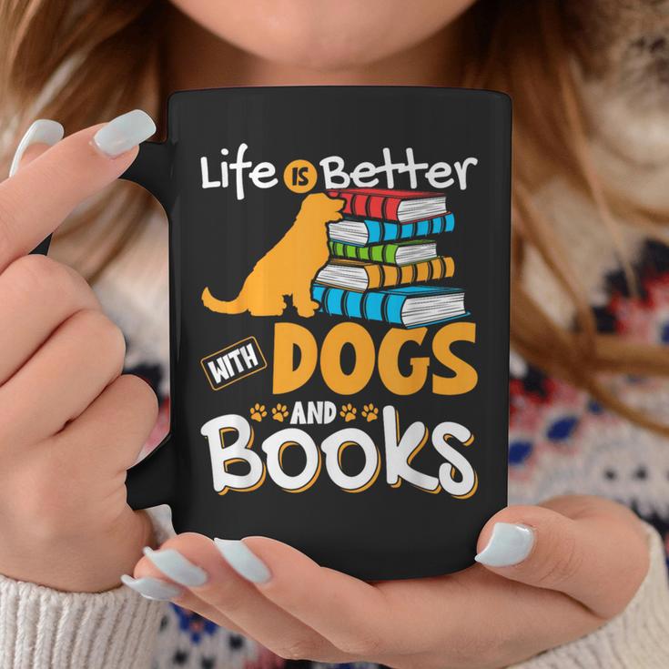 Life Is Better With Dogs And Books Bookworm Reader Reading Graphic Print Coffee Mug Unique Gifts
