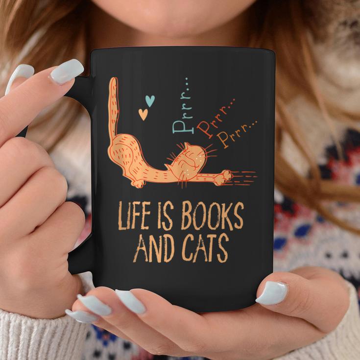 Life Is Books And Cats Book Lover Cat Mom Bookworm Cat Dad Graphic Print Coffee Mug Unique Gifts