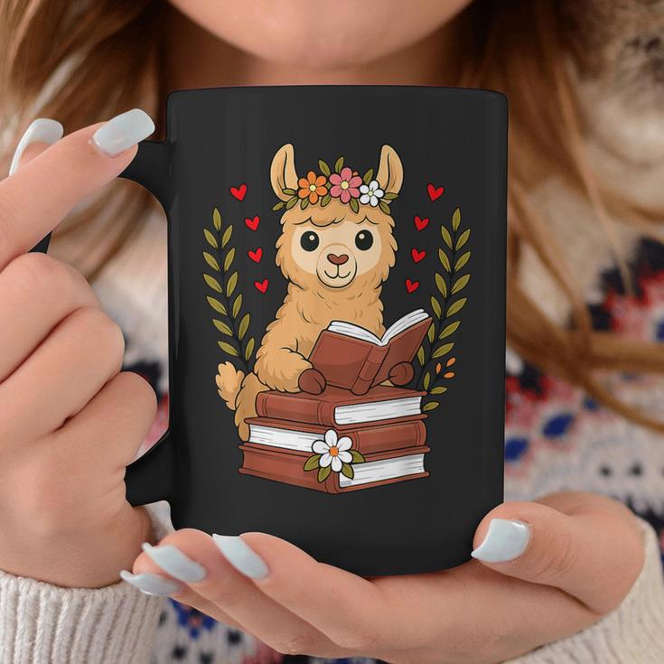 Llama Reading Book Graphic Llama With Book Floral Graphic Print Coffee Mug Unique Gifts