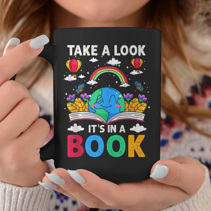 Take A Look It's In A Book Reading Vintage Retro Rainbow Graphic Print Coffee Mug Unique Gifts